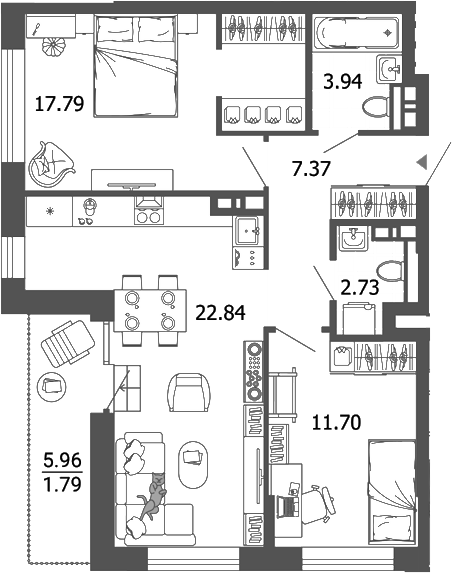 Планировка — Лес, 3-комн., 66 м²