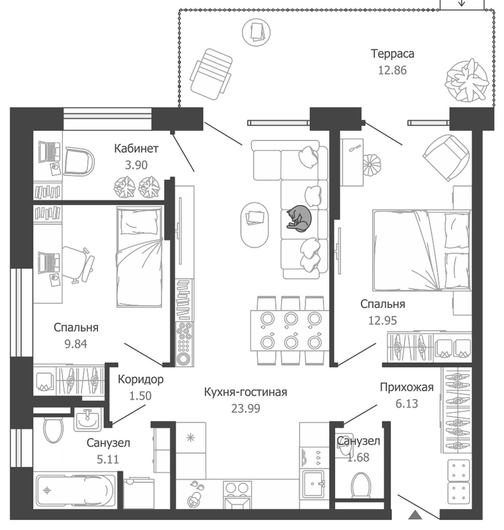Планировка — Лес, 3-комн., 65 м²
