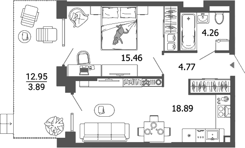 Планировка — Лес, 2-комн., 43 м²
