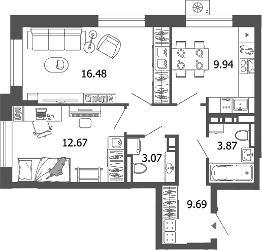 Планировка — Лес, 2-комн., 56 м²