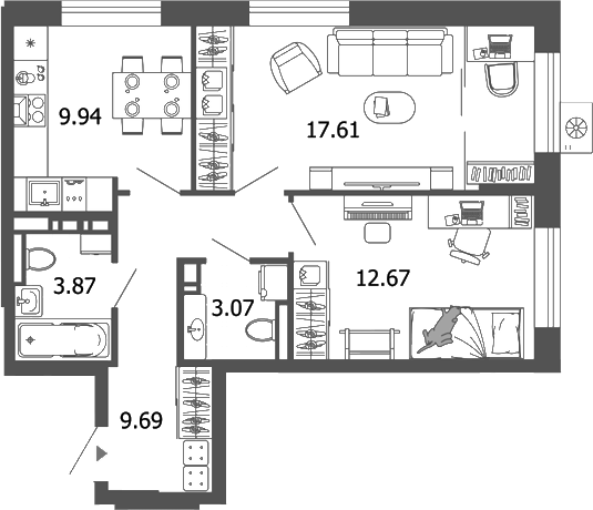Планировка — Лес, 2-комн., 57 м²