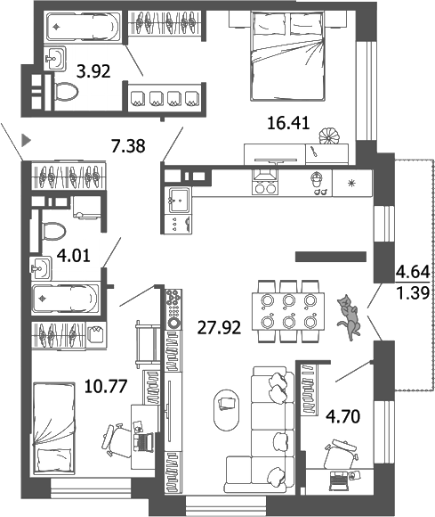 Планировка — Лес, 3-комн., 75 м²