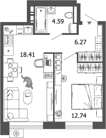 Планировка — Лес, 2-комн., 42 м²