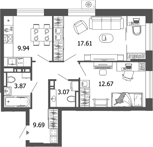 Планировка — Лес, 2-комн., 57 м²