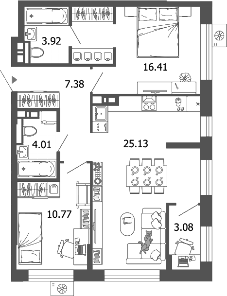 Планировка — Лес, 4-комн., 71 м²