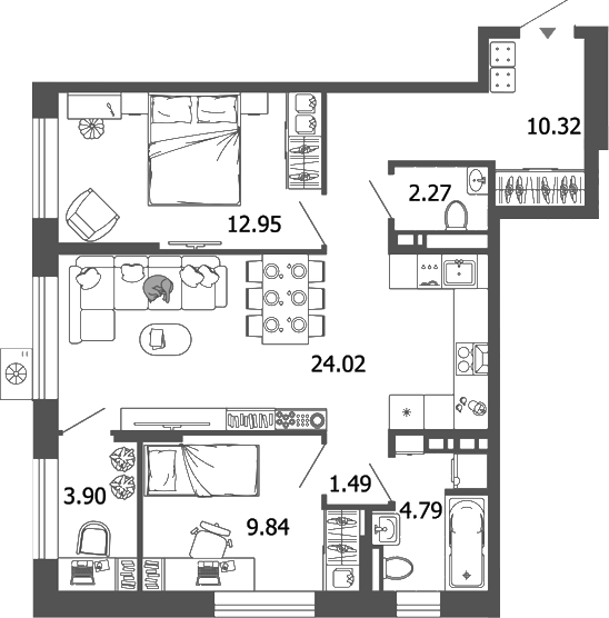 Планировка — Лес, 3-комн., 70 м²
