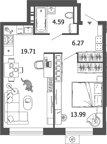 Планировка — Лес, 2-комн., 45 м²