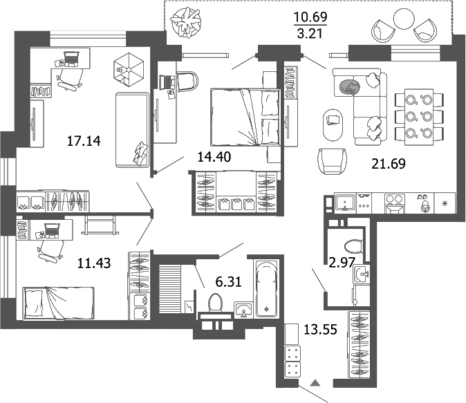 Планировка — Лес, 4-комн., 87 м²