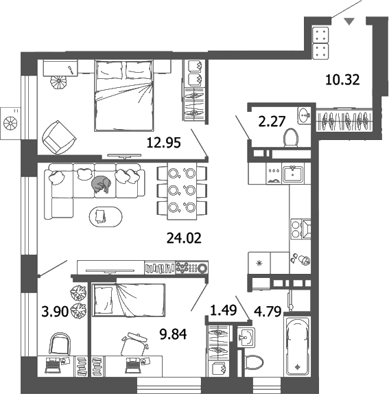 Планировка — Лес, 3-комн., 70 м²