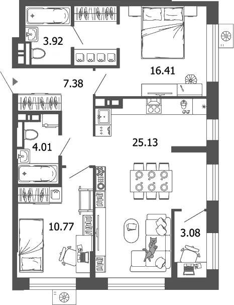 Планировка — Лес, 3-комн., 71 м²