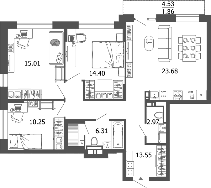 Планировка — Лес, 4-комн., 86 м²