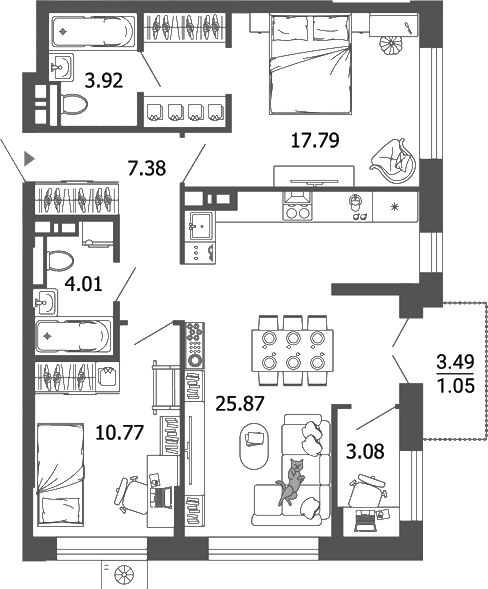 Планировка — Лес, 4-комн., 73 м²