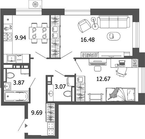 Планировка — Лес, 2-комн., 56 м²