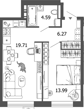 Планировка — Лес, 2-комн., 45 м²