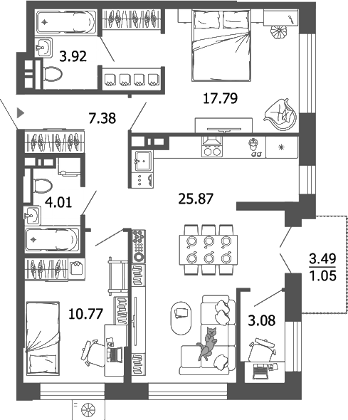 Планировка — Лес, 3-комн., 73 м²