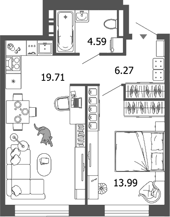 Планировка — Лес, 2-комн., 45 м²