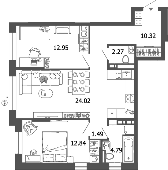 Планировка — Лес, 3-комн., 69 м²