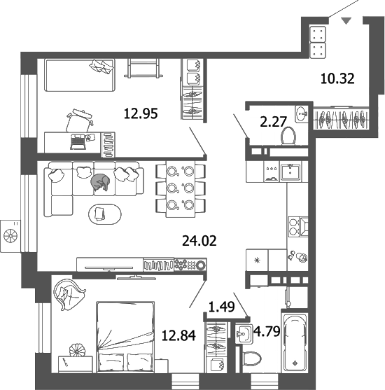 Планировка — Лес, 3-комн., 69 м²