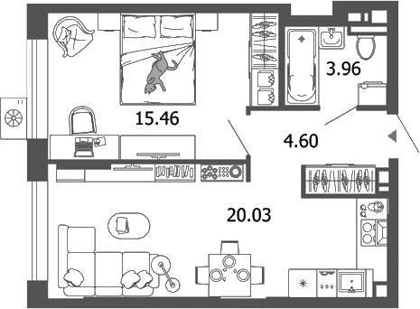 Планировка — Лес, 2-комн., 44 м²