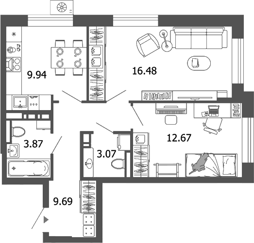 Планировка — Лес, 2-комн., 56 м²