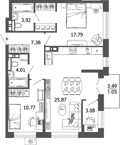 Планировка — Лес, 4-комн., 73 м²
