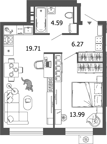 Планировка — Лес, 2-комн., 45 м²