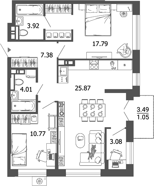 Планировка — Лес, 3-комн., 73 м²