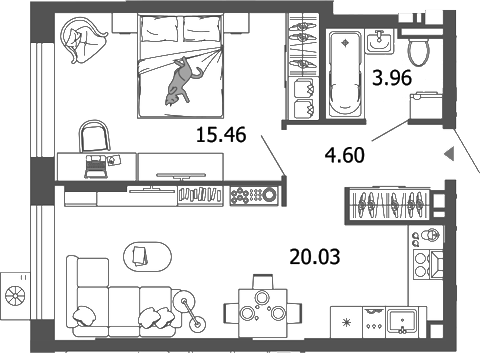 Планировка — Лес, 2-комн., 44 м²