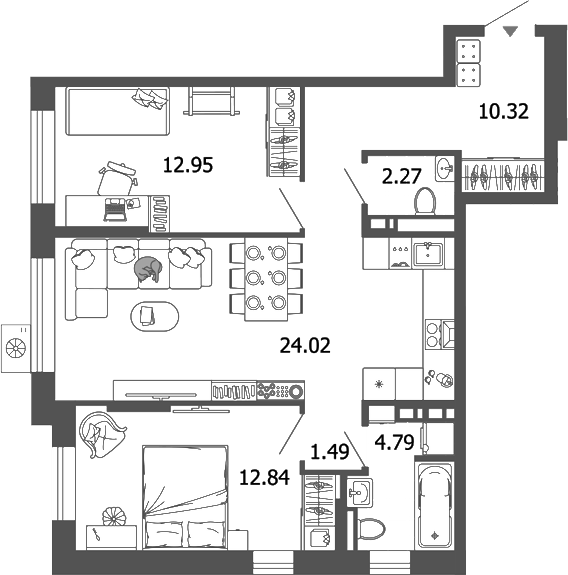 Планировка — Лес, 3-комн., 69 м²