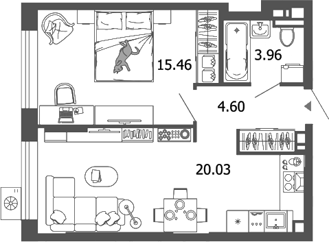 Планировка — Лес, 2-комн., 44 м²