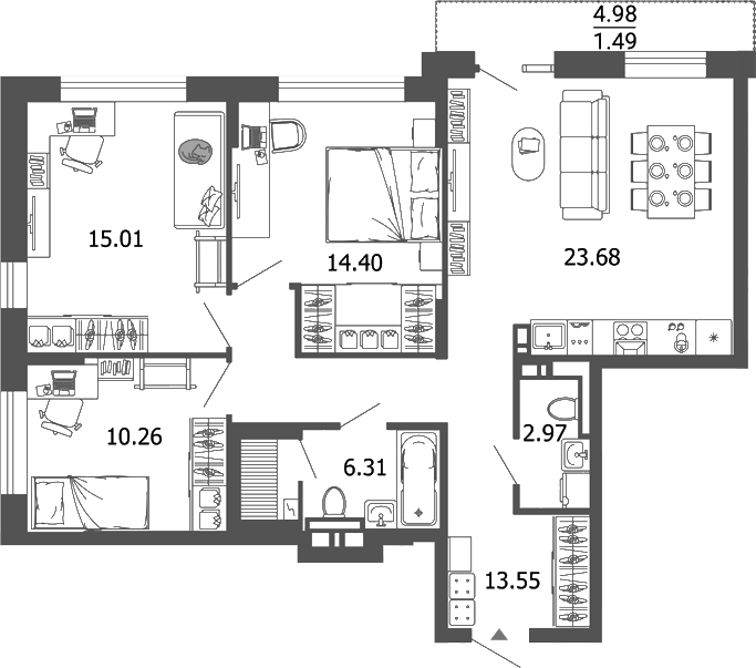 Планировка — Лес, 4-комн., 86 м²
