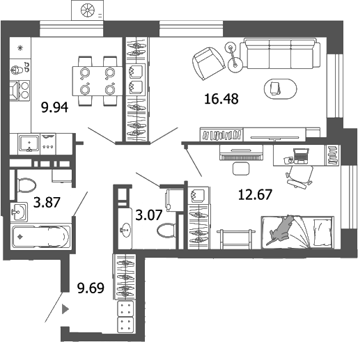 Планировка — Лес, 2-комн., 56 м²