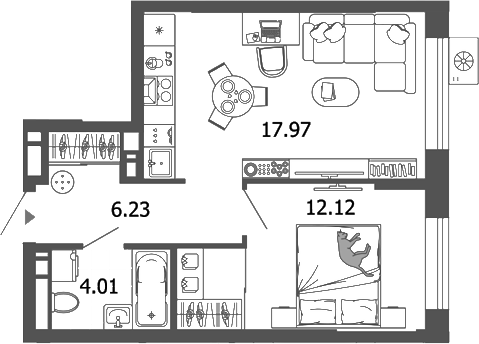 Планировка — Лес, 2-комн., 40 м²