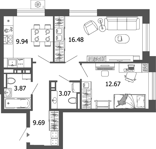 Планировка — Лес, 2-комн., 56 м²