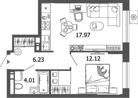 Планировка — Лес, 2-комн., 40 м²