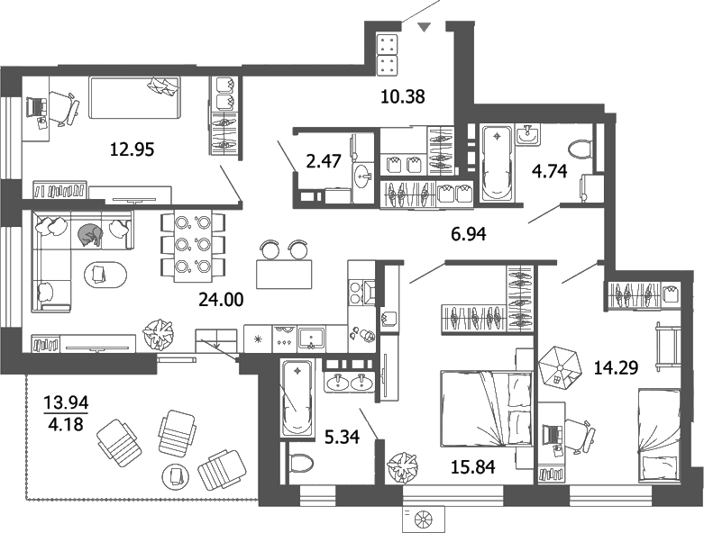 Планировка — Лес, 4-комн., 97 м²