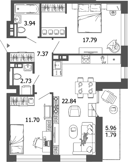 Планировка — Лес, 3-комн., 66 м²