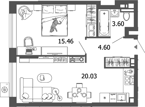 Планировка — Лес, 2-комн., 44 м²