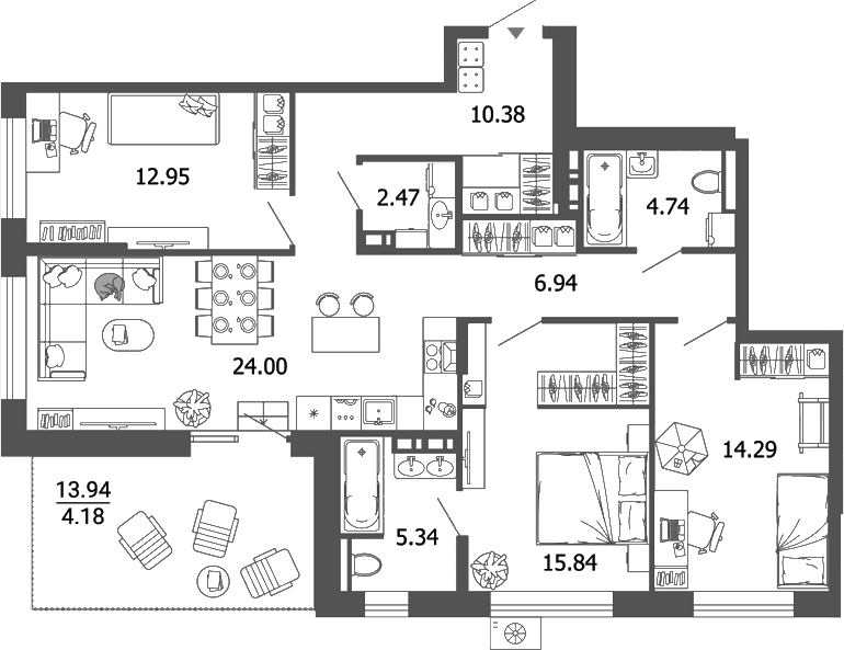 Планировка — Лес, 4-комн., 97 м²