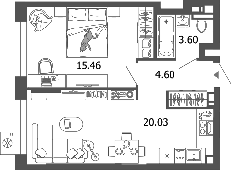 Планировка — Лес, 2-комн., 44 м²