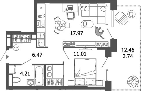 Планировка — Лес, 2-комн., 40 м²