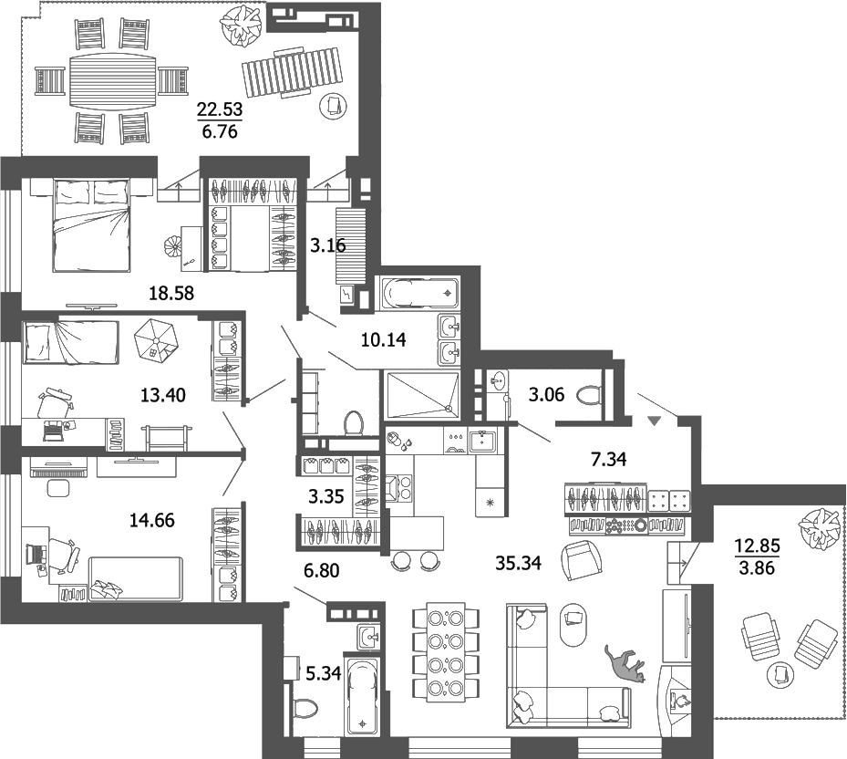 Планировка — Лес, 4-комн., 121 м²