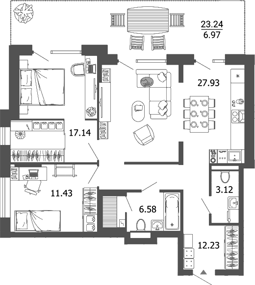 Планировка — Лес, 3-комн., 78 м²