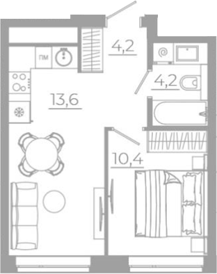 Планировка — РАЗУМ на Титова, 2-комн., 32 м²