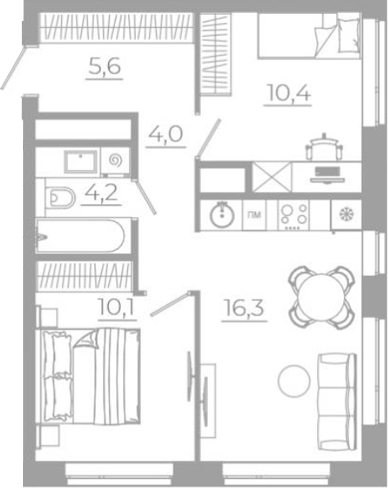 Планировка — РАЗУМ на Титова, 3-комн., 51 м²