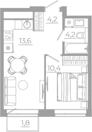 Планировка — РАЗУМ на Титова, 2-комн., 32 м²