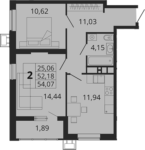 Планировка — Родные Просторы, 2-комн., 52 м²