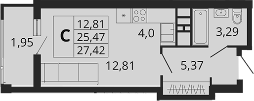 Планировка — Родные Просторы, Студия, 25 м²