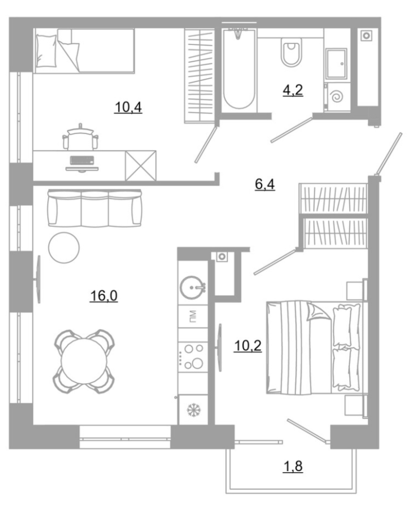 Планировка — РАЗУМ на Матвеева, 2-комн., 47 м²