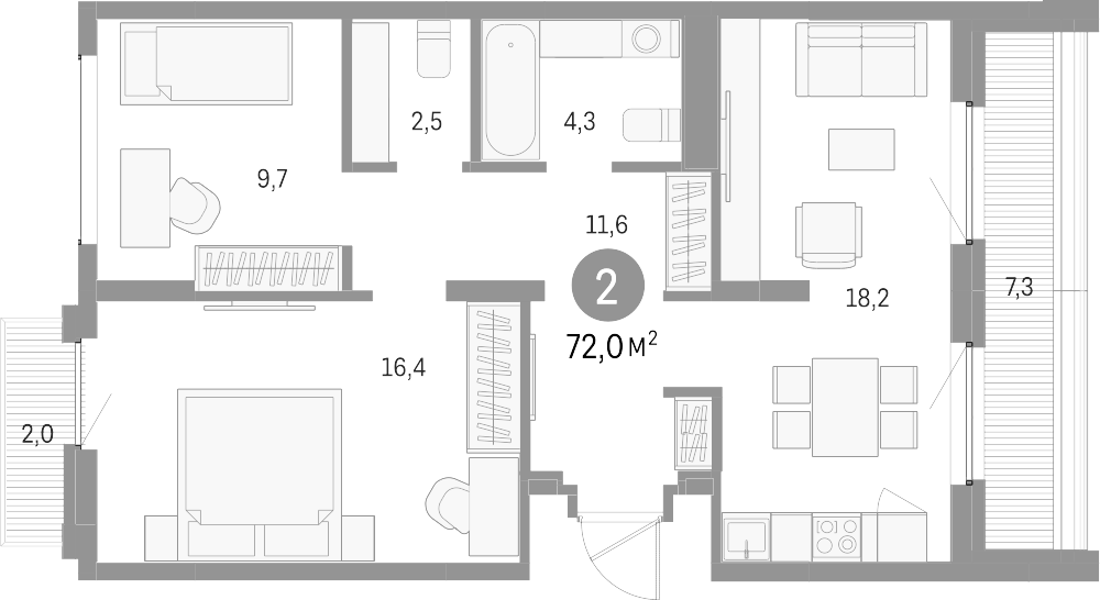 Планировка — Брусника в Академическом, 3-комн., 63 м²